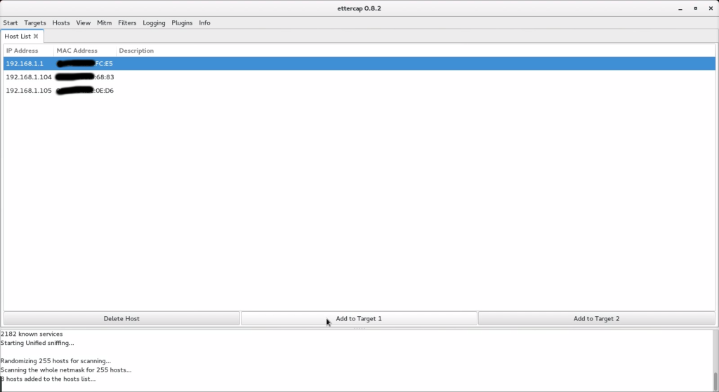 Ettercap hosts list