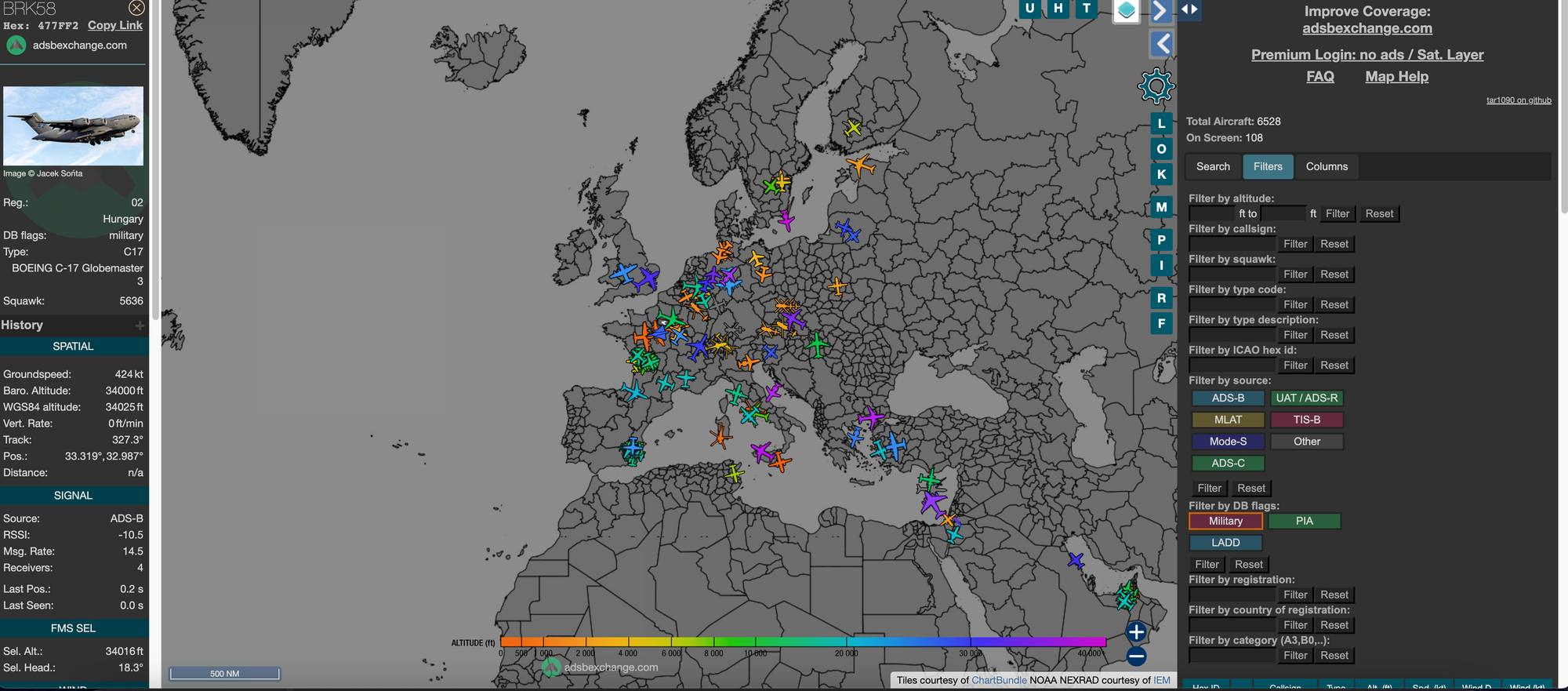 Example of an Aircraft tracking website